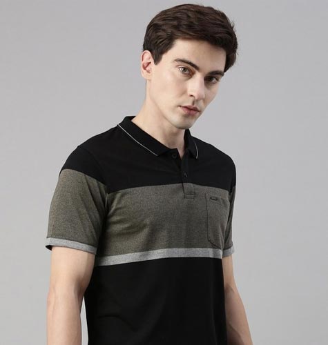 Men Colourblocked Polo Collar Organic Cotton Antimicrobial T-shirt